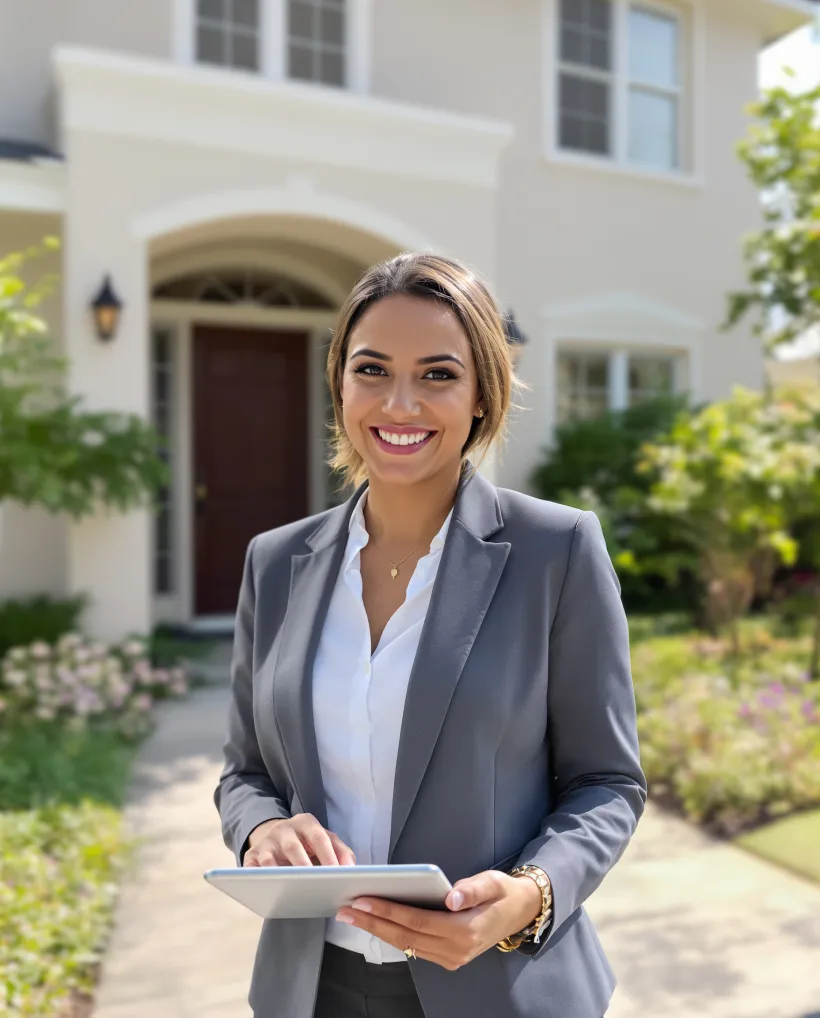 Friendly licensed Miami Premier Insurance agent in front of a Florida home
