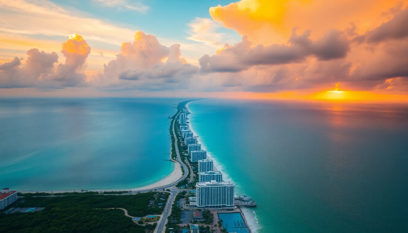 Florida coastline aerial view at golden hour